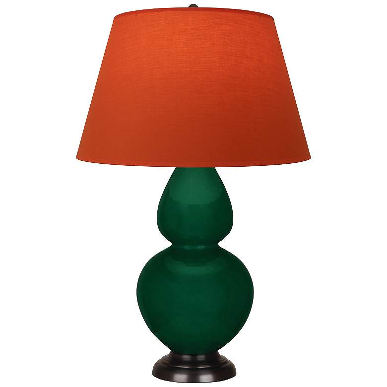 Image 1 Double Gourd 31"H Jungle And Bronze Lamp w/ Tangerine And Taupe Shade
