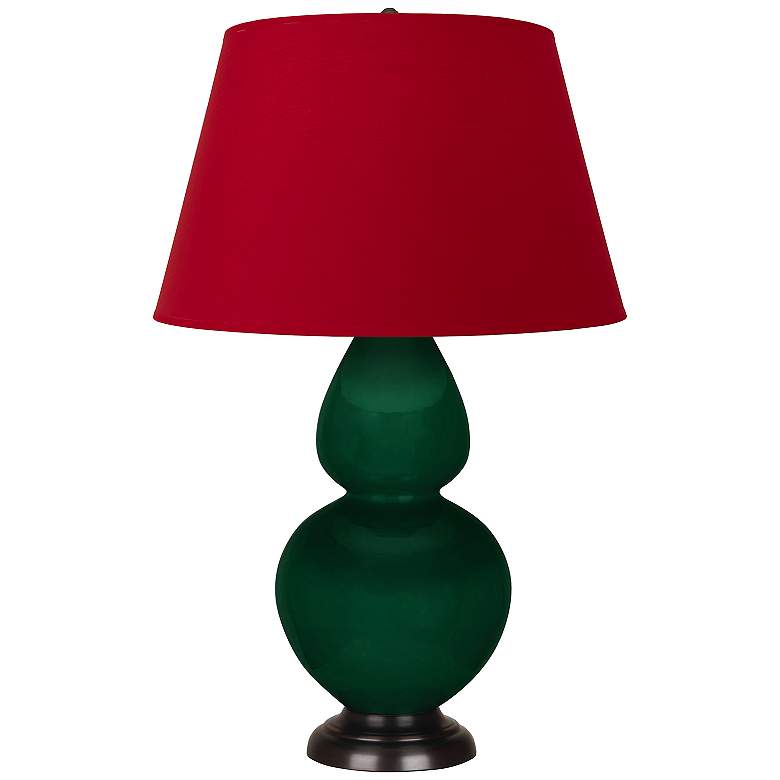 Image 1 Double Gourd 31"H Jungle And Bronze Table Lamp w/ Black And Red Shade