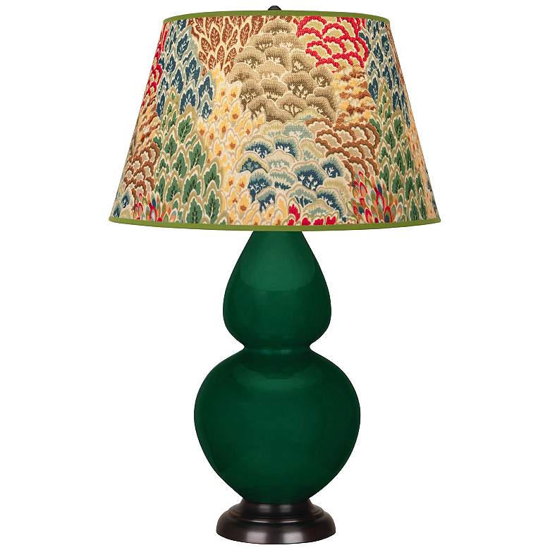 Image 1 Double Gourd 31"H Jungle And Bronze Table Lamp w/ Fall Floral Shade