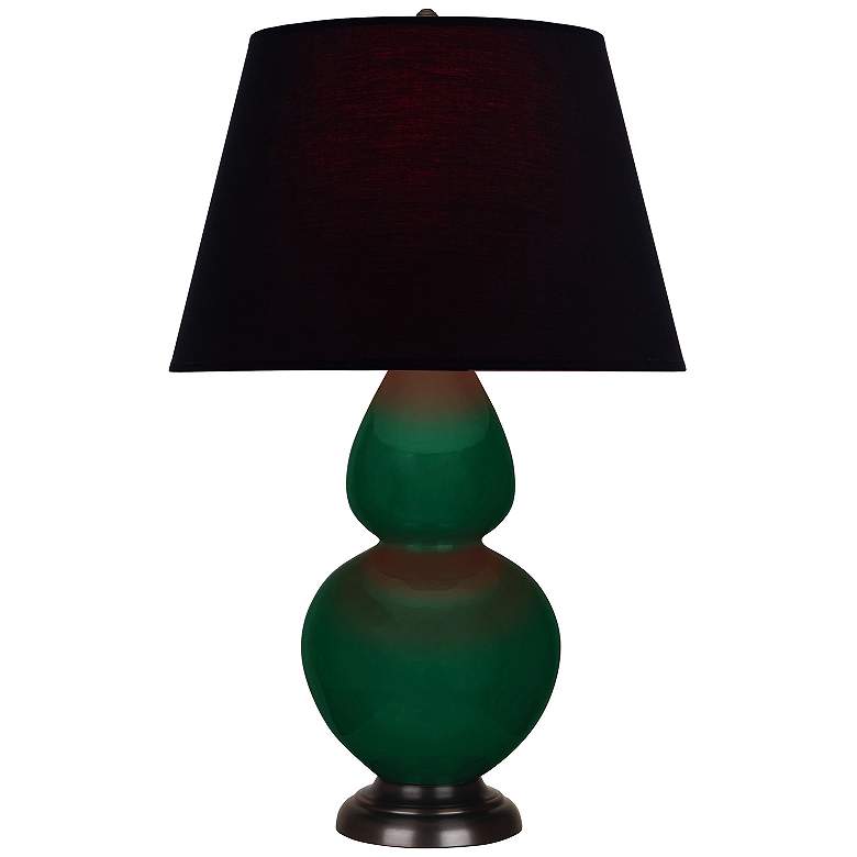 Image 1 Double Gourd 31"H Jungle And Bronze Table Lamp w/ Ink And Rose Shade