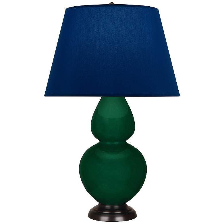 Image 1 Double Gourd 31"H Jungle And Bronze Table Lamp w/ Navy And Gray Shade