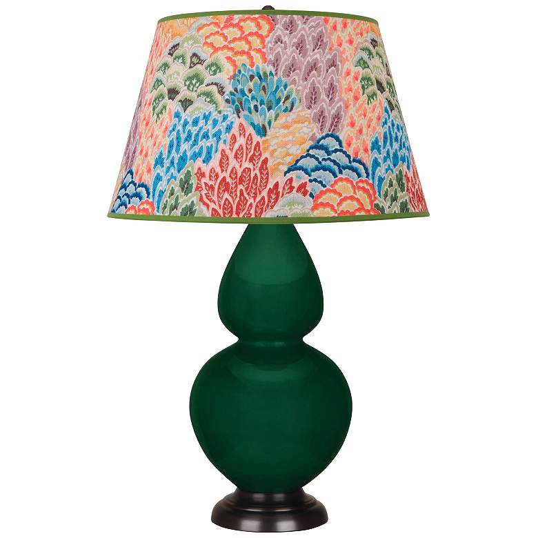 Image 1 Double Gourd 31"H Jungle And Bronze Table Lamp w/ Spring Floral Shade