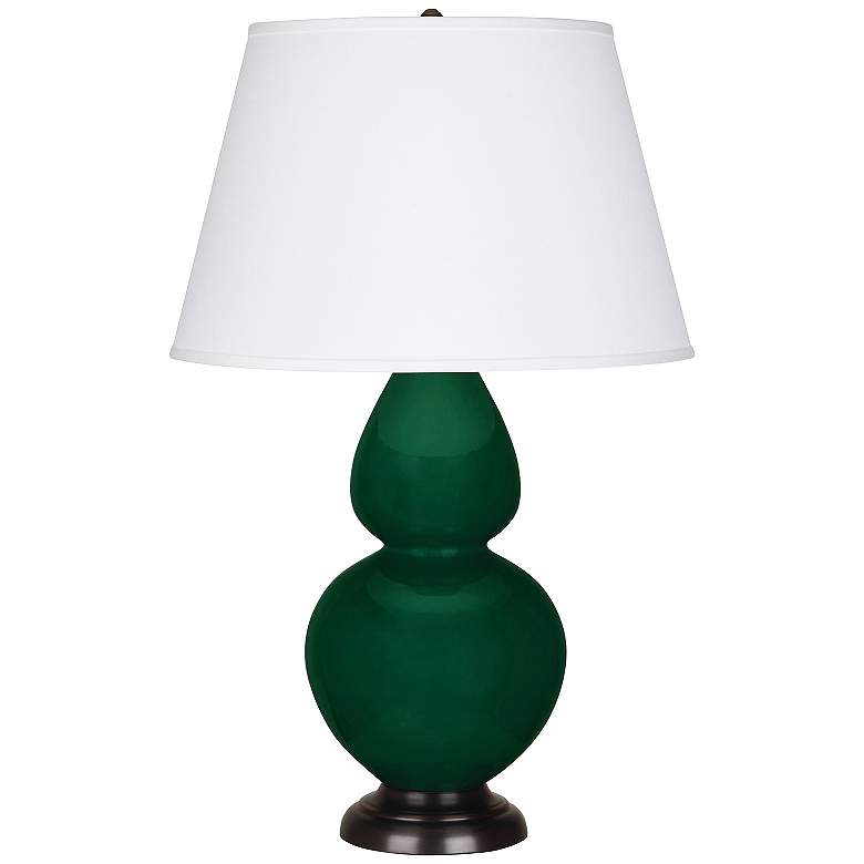 Image 1 Double Gourd 31"H Jungle And Deep Bronze Table Lamp With Pearl Shade
