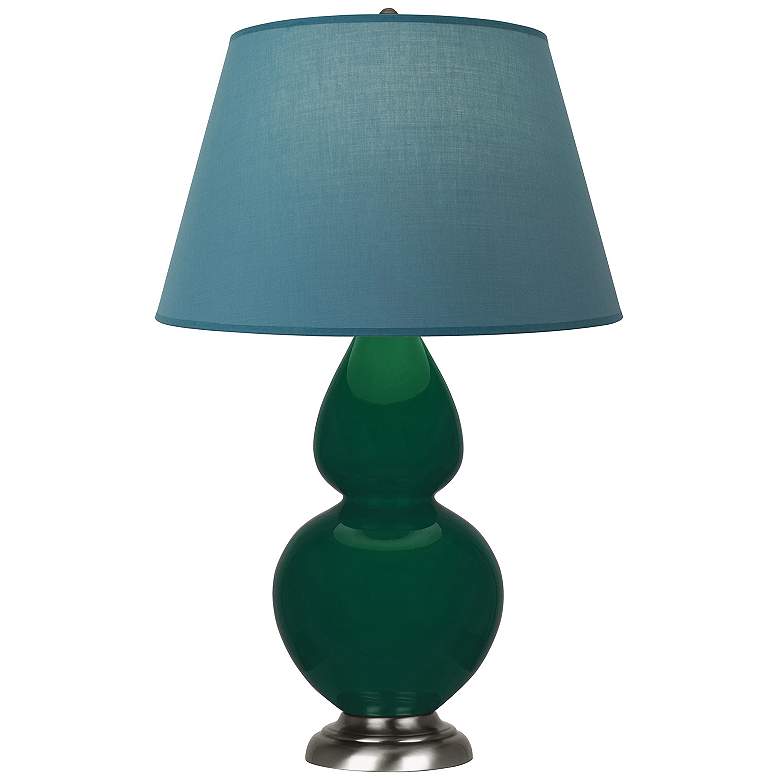 Image 1 Double Gourd 31"H Jungle And Silver Lamp w/ Bright Blue And Gray Shade