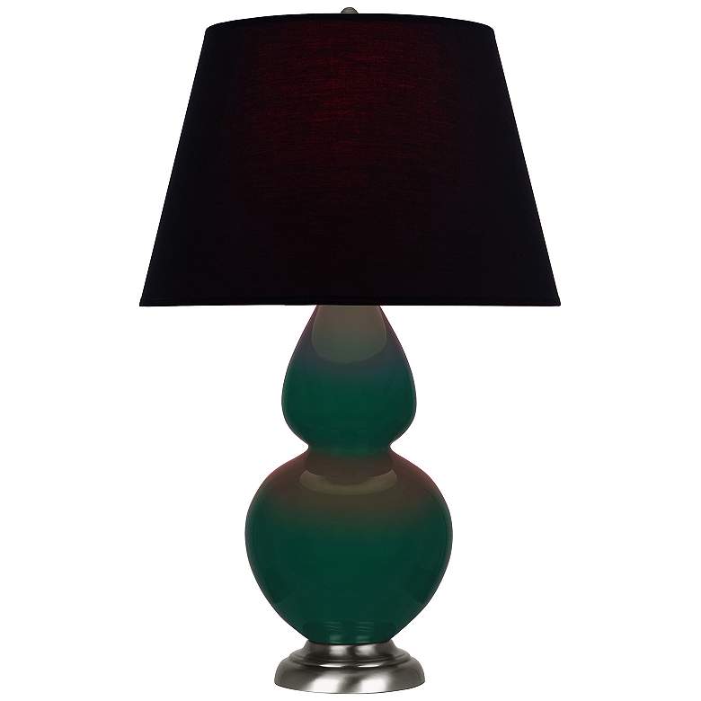 Image 1 Double Gourd 31"H Jungle And Silver Table Lamp w/ Ink And Rose Shade