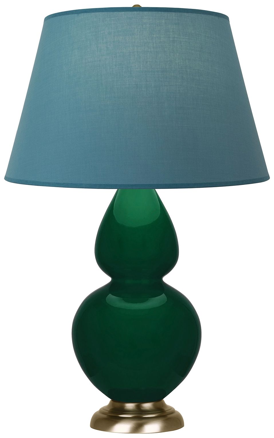 Double Gourd 31"H Jungle & Brass Lamp w/ Bright Blue & Gray Made to Order