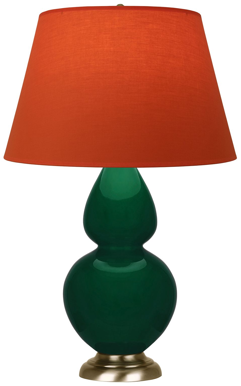 Double Gourd 31"H Jungle & Brass Lamp w/ Tangerine & Taupe Made to Order