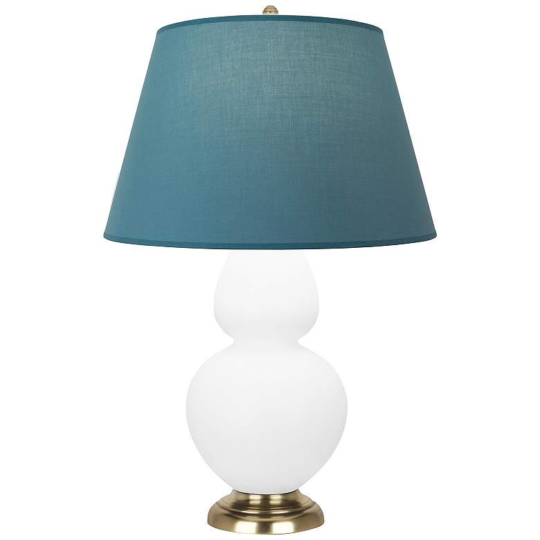 Image 1 Double Gourd 31"H Lily And Brass Lamp w/ Bright Blue And Gray Shade