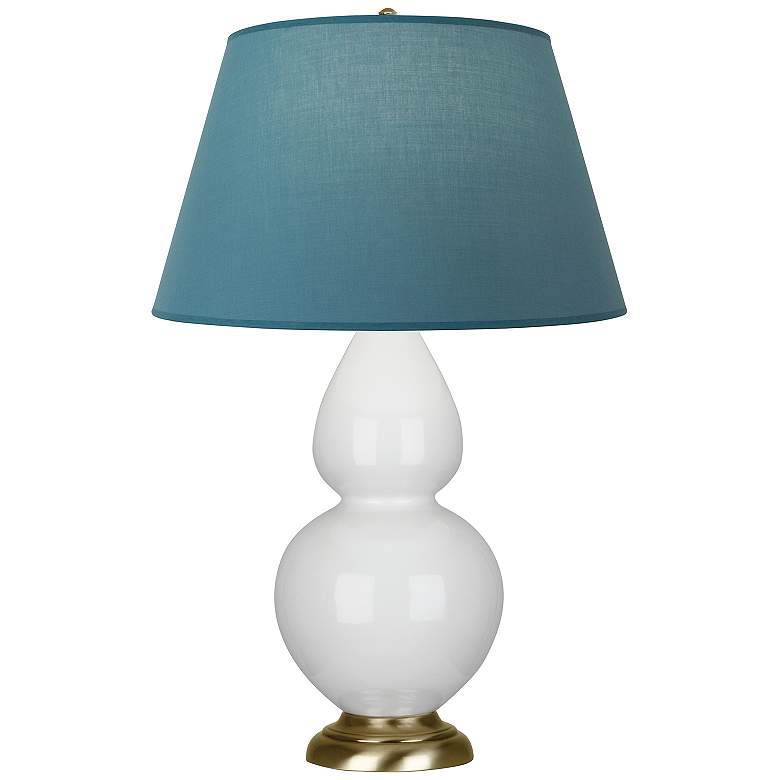 Image 1 Double Gourd 31"H Lily And Brass Lamp w/ Bright Blue And Gray Shade