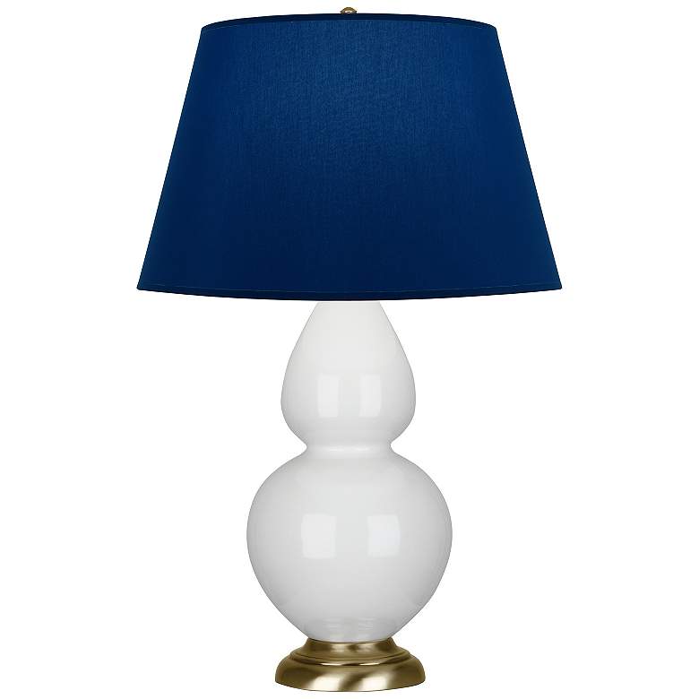 Image 1 Double Gourd 31"H Lily And Brass Table Lamp w/ Navy And Gray Shade