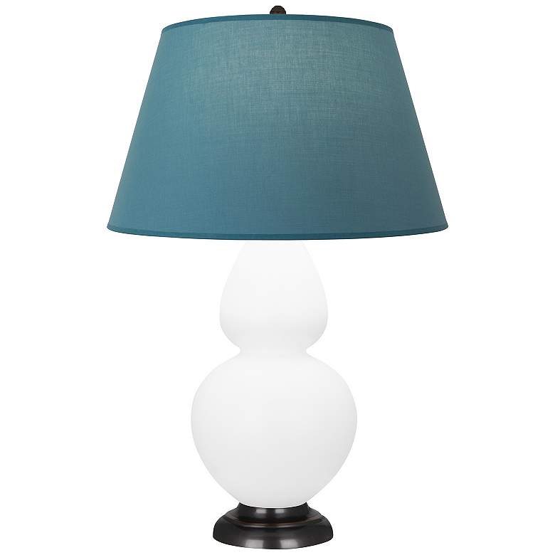 Image 1 Double Gourd 31"H Lily And Bronze Lamp w/ Bright Blue And Gray Shade