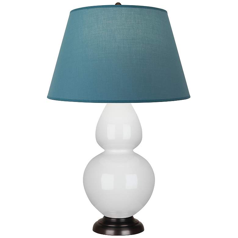 Image 1 Double Gourd 31"H Lily And Bronze Lamp w/ Bright Blue And Gray Shade