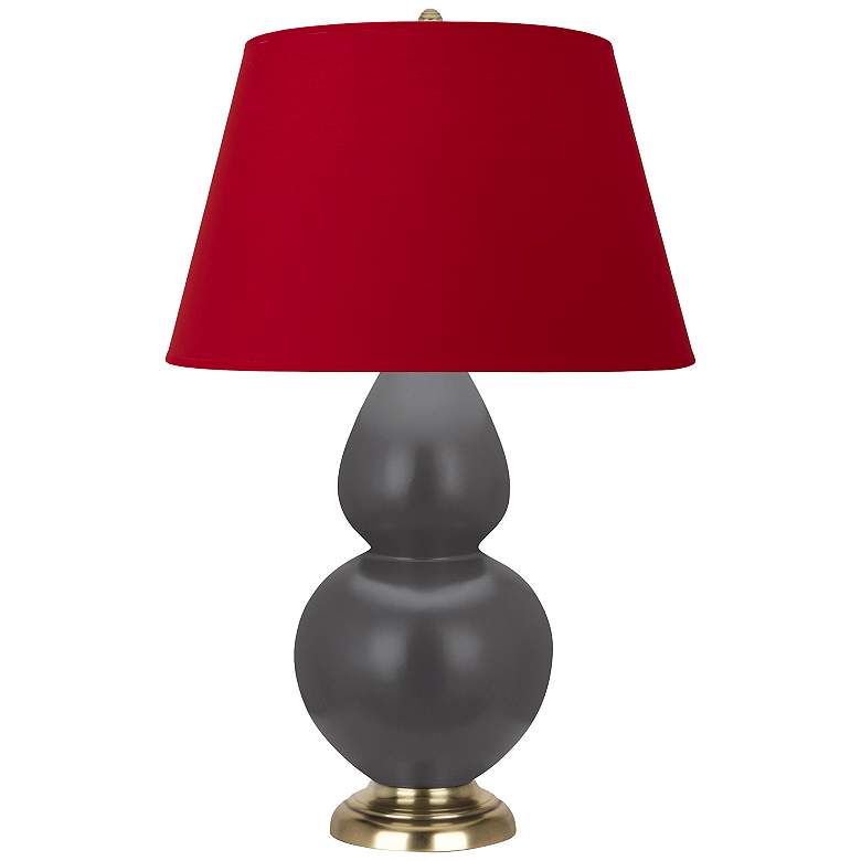 Image 1 Double Gourd 31"H Matte Ash And Brass Lamp w/ Black And Red Shade