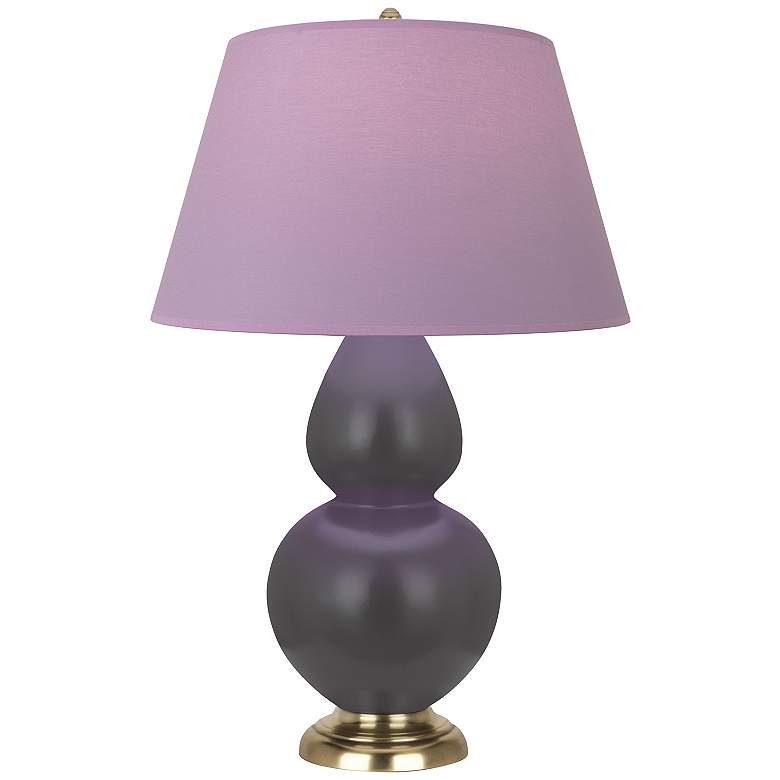 Image 1 Double Gourd 31"H Matte Ash And Brass Lamp w/ Lavender And Plum Shade