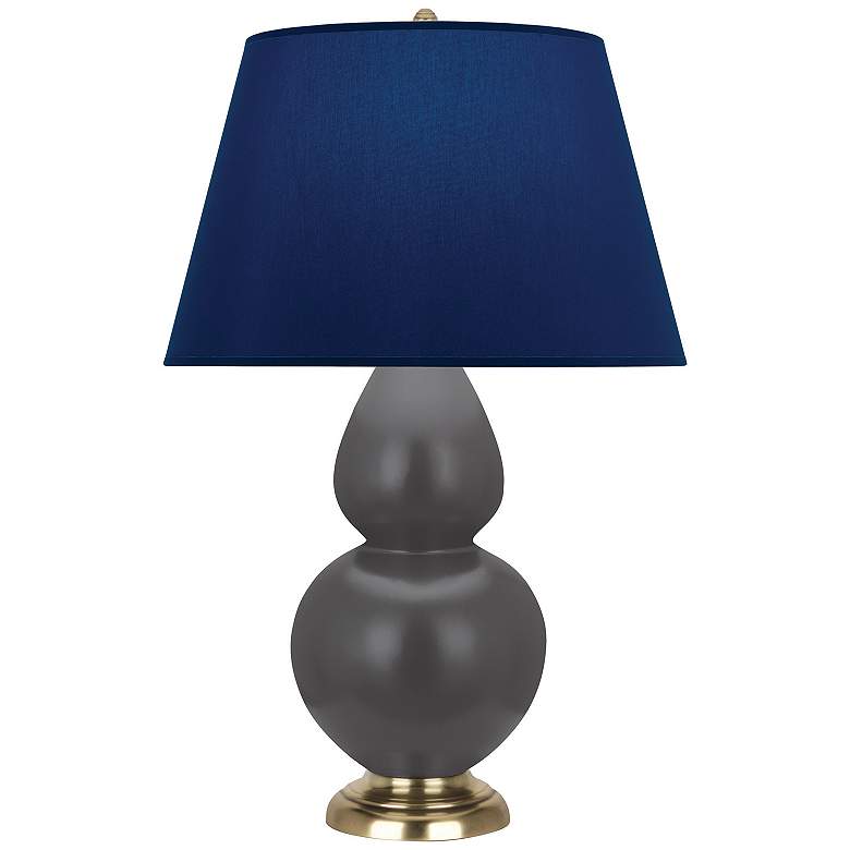 Image 1 Double Gourd 31"H Matte Ash And Brass Lamp w/ Navy And Gray Shade