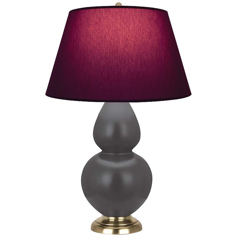 Image 1 Double Gourd 31"H Matte Ash And Brass Lamp w/ Plum And Lavender Shade