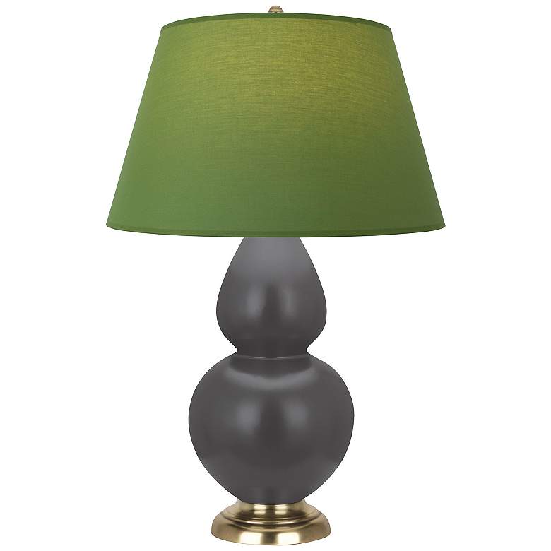Image 1 Double Gourd 31"H Matte Ash And Brass Lamp w/ Tea And Taupe Shade