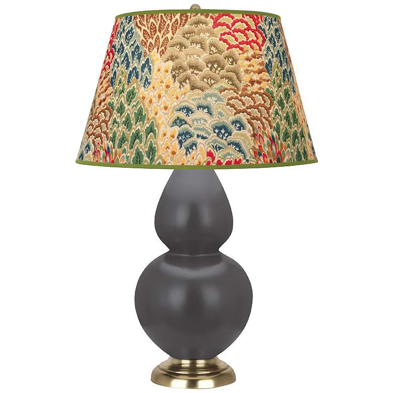 Image 1 Double Gourd 31"H Matte Ash And Brass Table Lamp w/ Fall Floral Shade