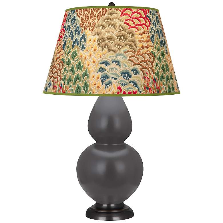 Image 1 Double Gourd 31"H Matte Ash And Bronze Table Lamp w/ Fall Floral Shade
