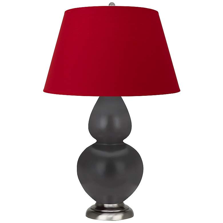 Image 1 Double Gourd 31"H Matte Ash And Silver Lamp w/ Black And Red Shade