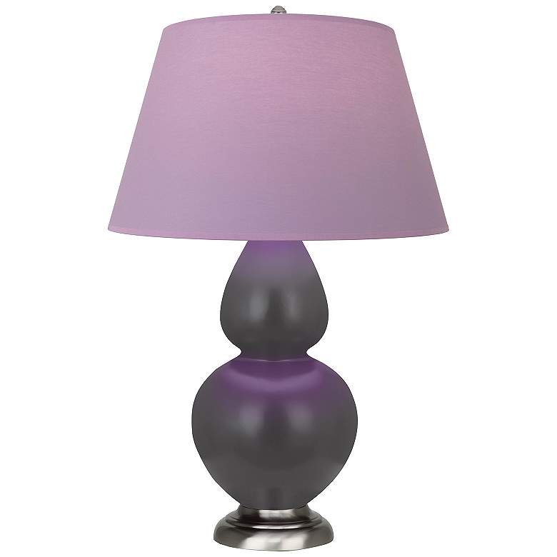Image 1 Double Gourd 31"H Matte Ash And Silver Lamp w/ Lavender And Plum Shade