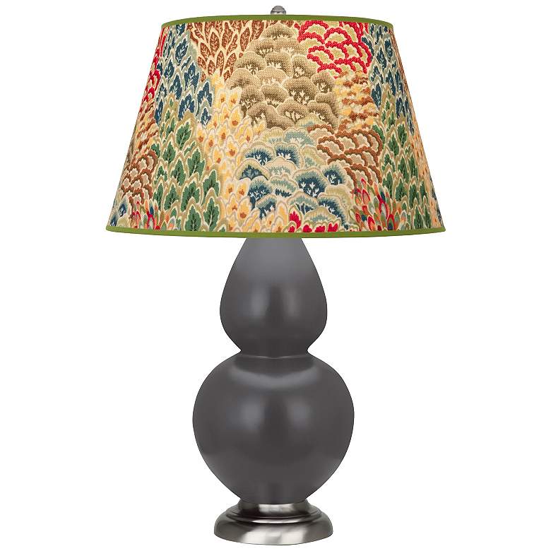 Image 1 Double Gourd 31"H Matte Ash And Silver Table Lamp w/ Fall Floral Shade
