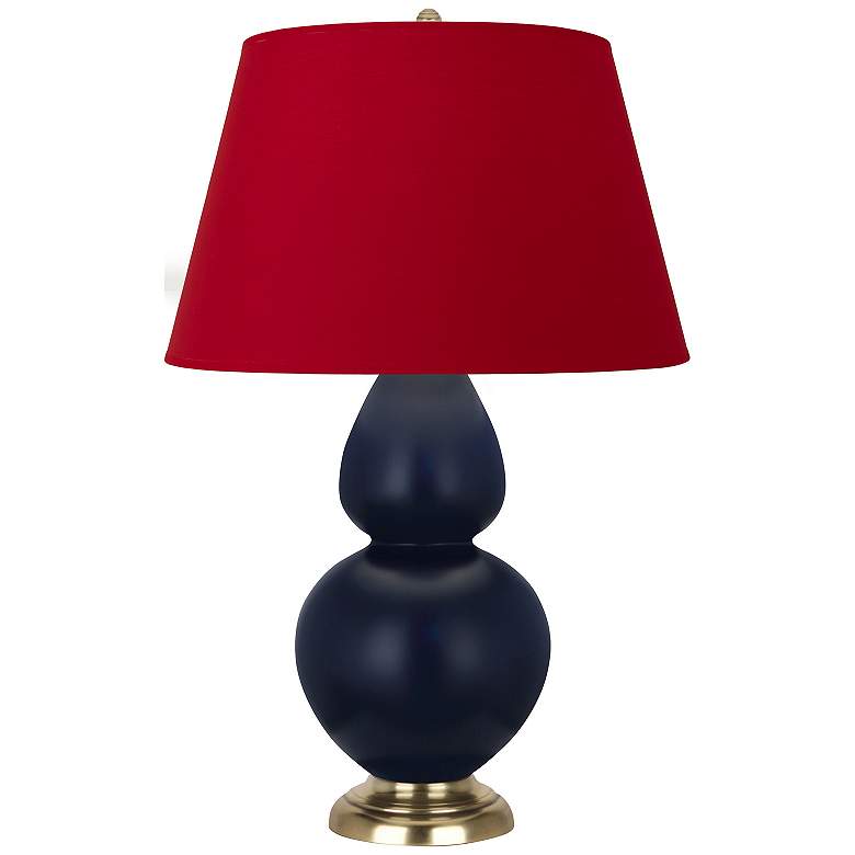 Image 1 Double Gourd 31"H Matte Blue And Brass Lamp w/ Black And Red Shade