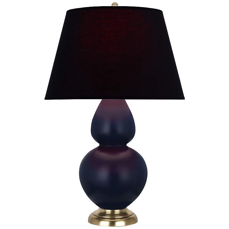 Image 1 Double Gourd 31"H Matte Blue And Brass Lamp w/ Ink And Rose Shade