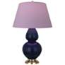 Double Gourd 31"H Matte Blue And Brass Lamp w/ Lavender And Plum Shade