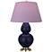Double Gourd 31"H Matte Blue And Brass Lamp w/ Lavender And Plum Shade