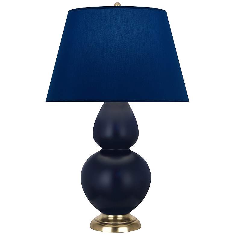 Image 1 Double Gourd 31"H Matte Blue And Brass Lamp w/ Navy And Gray Shade