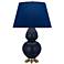 Double Gourd 31"H Matte Blue And Brass Lamp w/ Navy And Gray Shade