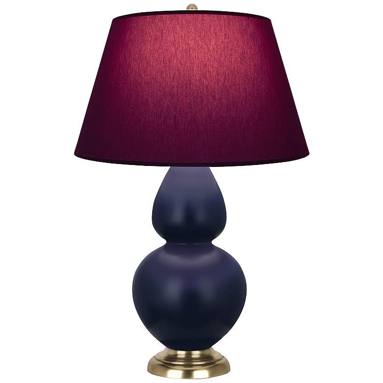 Image 1 Double Gourd 31"H Matte Blue And Brass Lamp w/ Plum And Lavender Shade