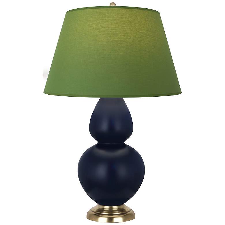 Image 1 Double Gourd 31"H Matte Blue And Brass Lamp w/ Tea And Taupe Shade