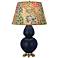 Double Gourd 31"H Matte Blue And Brass Table Lamp w/ Fall Floral Shade
