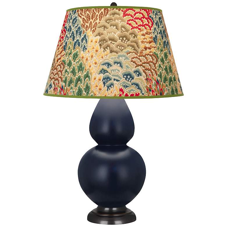 Image 1 Double Gourd 31"H Matte Blue And Bronze Lamp w/ Fall Floral Shade