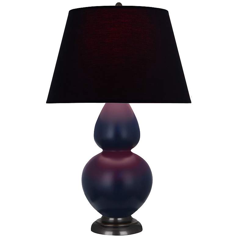 Image 1 Double Gourd 31"H Matte Blue And Bronze Lamp w/ Ink And Rose Shade