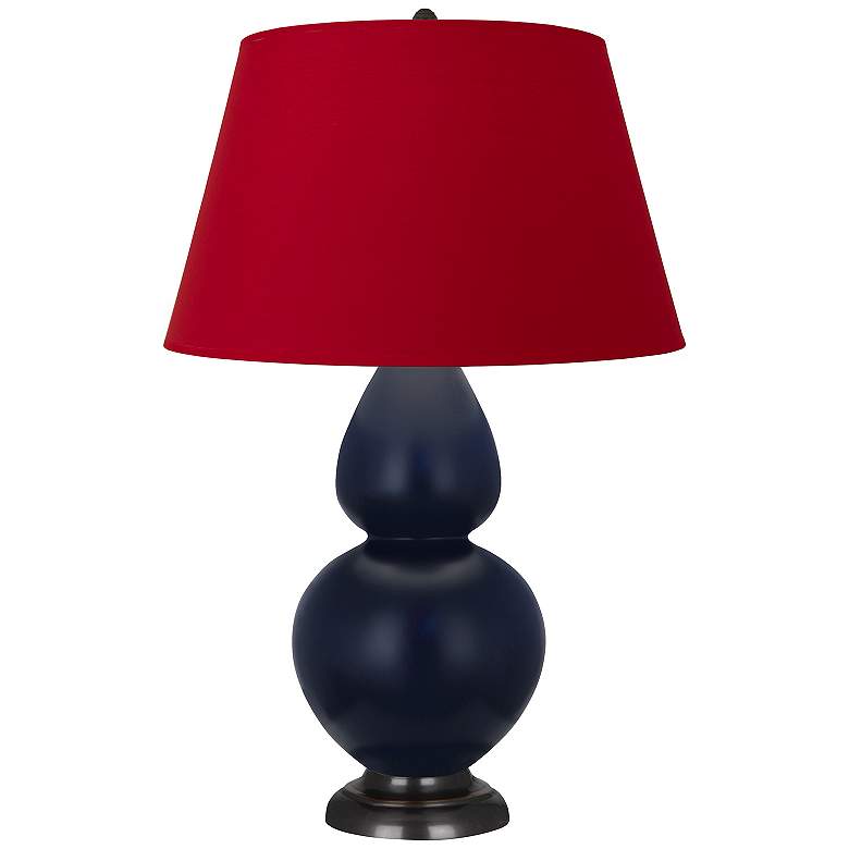 Image 1 Double Gourd 31"H Matte Blue And Bronze Lamp w/ Rose And Ink Shade