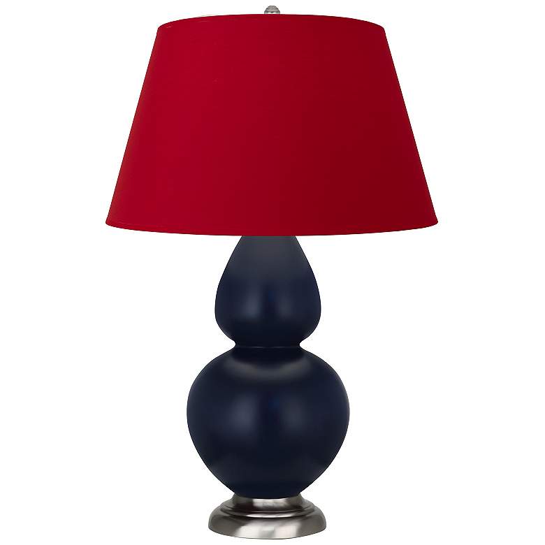 Image 1 Double Gourd 31"H Matte Blue And Silver Lamp w/ Black And Red Shade