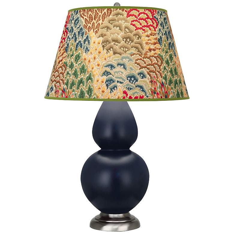 Image 1 Double Gourd 31"H Matte Blue And Silver Lamp w/ Fall Floral Shade