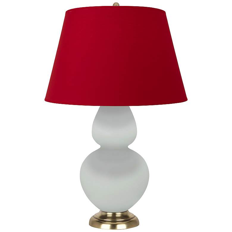 Image 1 Double Gourd 31"H Matte Celadon And Brass Lamp w/ Black And Red Shade