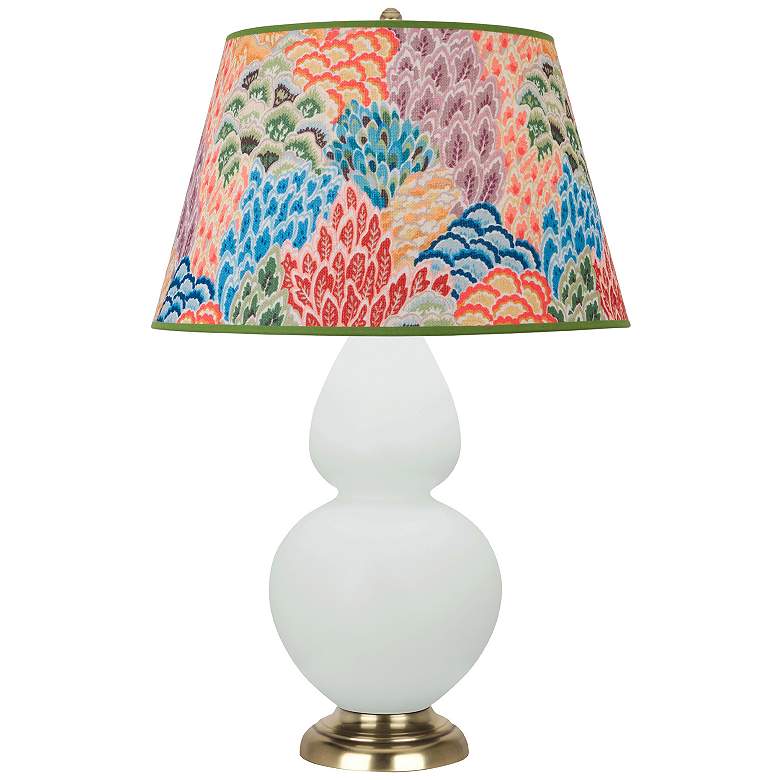 Image 1 Double Gourd 31"H Matte Celadon And Brass Table Lamp w/ Spring Shade