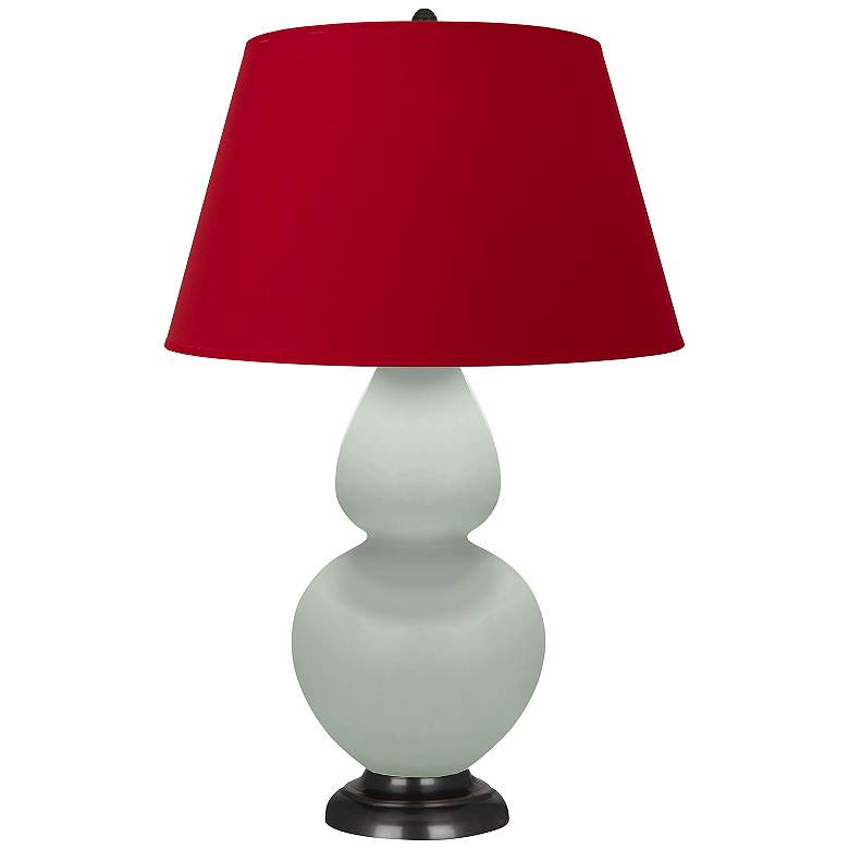 Image 1 Double Gourd 31"H Matte Celadon And Bronze Lamp w/ Black And Red Shade