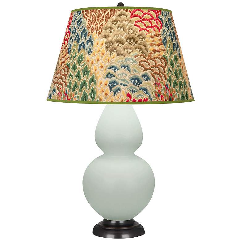 Image 1 Double Gourd 31"H Matte Celadon And Bronze Lamp w/ Fall Floral Shade