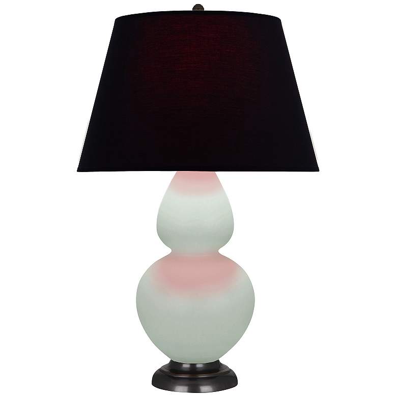 Image 1 Double Gourd 31"H Matte Celadon And Bronze Lamp w/ Ink And Rose Shade