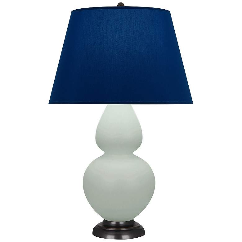 Image 1 Double Gourd 31"H Matte Celadon And Bronze Lamp w/ Navy And Gray Shade