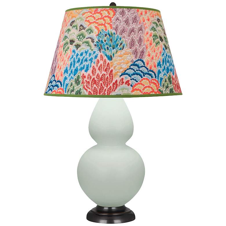 Image 1 Double Gourd 31"H Matte Celadon And Bronze Table Lamp w/ Spring Shade