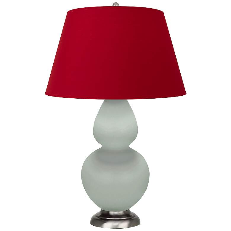 Image 1 Double Gourd 31"H Matte Celadon And Silver Lamp w/ Black And Red Shade