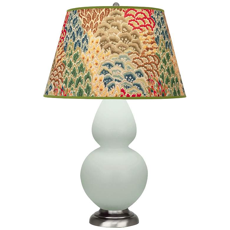 Image 1 Double Gourd 31"H Matte Celadon And Silver Lamp w/ Fall Floral Shade