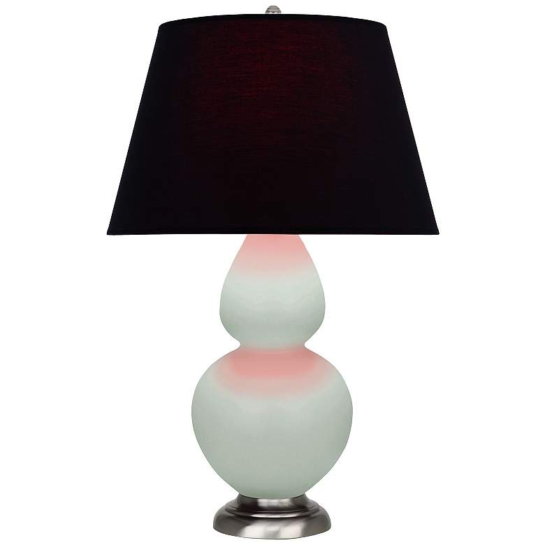 Image 1 Double Gourd 31"H Matte Celadon And Silver Lamp w/ Ink And Rose Shade